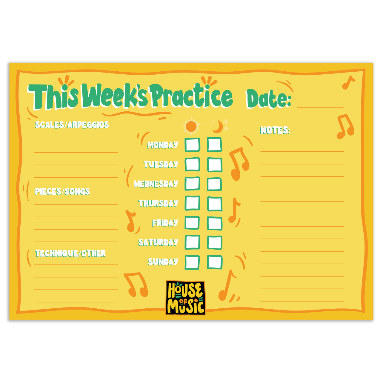 House of Music - Weekly Practice Chart